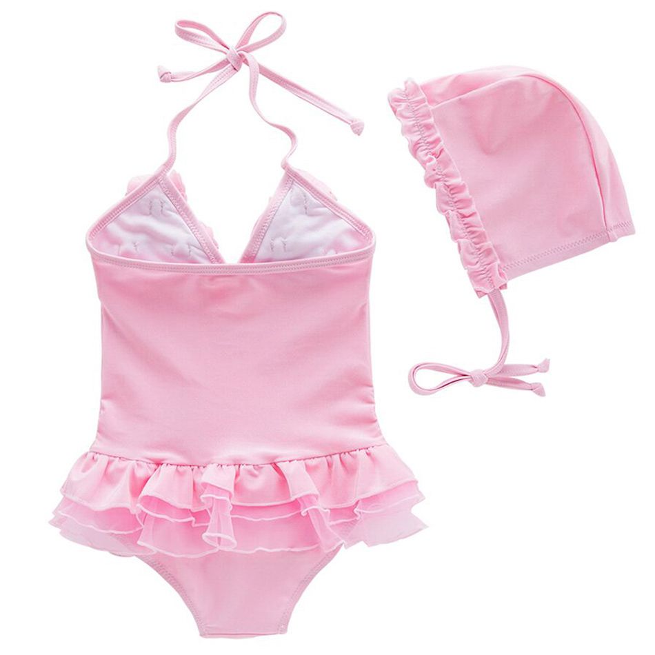 Sugar Rush - Pink Flower 1-pc Swimwear + Swimcap