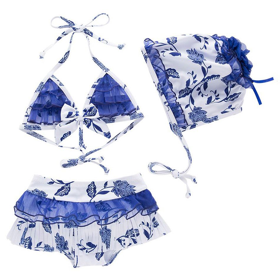 Sugar Rush Blue Floral-Themed 2-pc Swimwear + Swimcap-5-6y