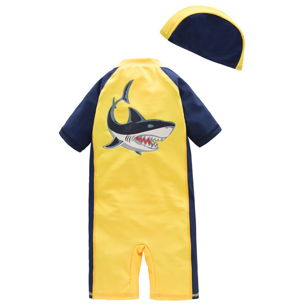 Sugar Rush - Boy's Shark-Print 1-pc Wetsuit + Swimcap