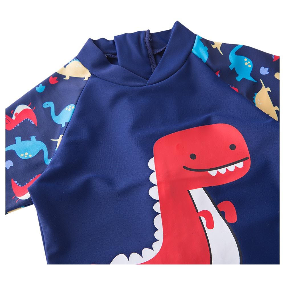 Sugar Rush - Dino Printed Swimsuit With Cap - Navy