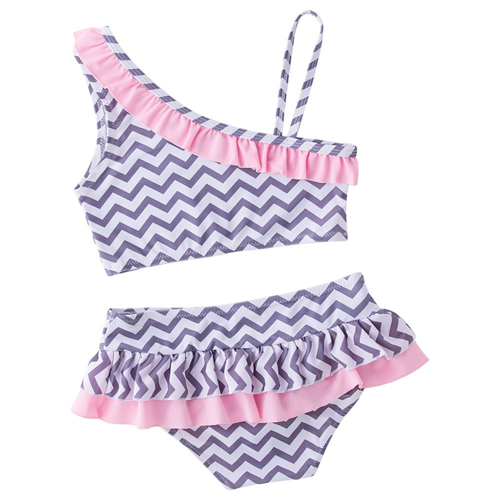 Super Cute - Striped Two-Piece Swimsuit - Pink