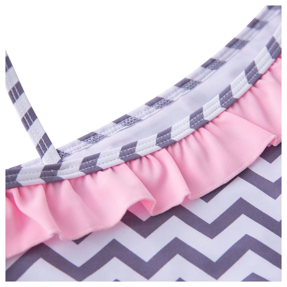 Super Cute - Striped Two-Piece Swimsuit - Pink