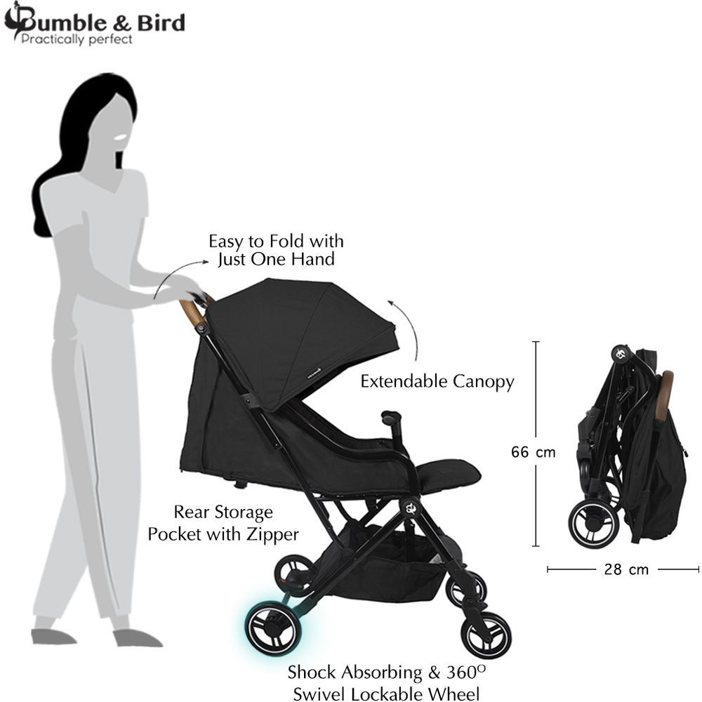 Bumble & Bird - Robin Lightweight Travel Stroller - Black