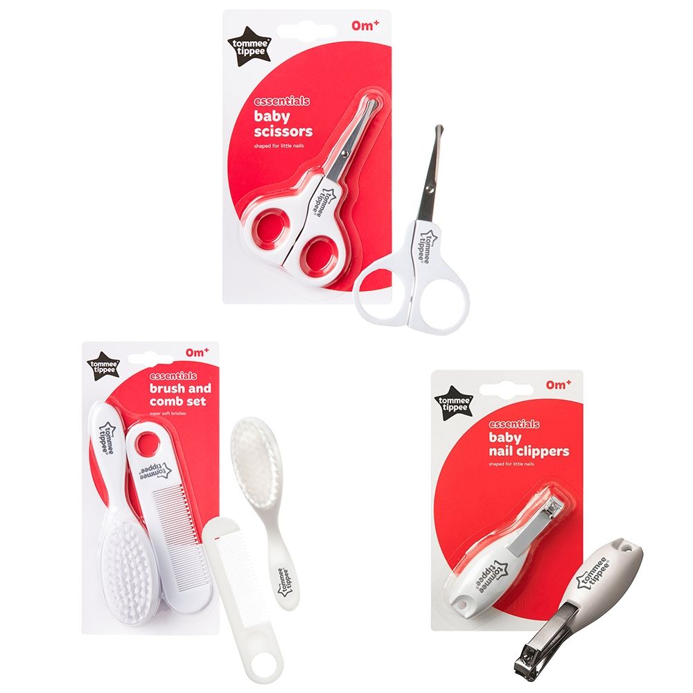 Tommee Tippee Baby Brush & Comb - White, Nail Scissors - White And Nail Clippers - White - Package May Vary