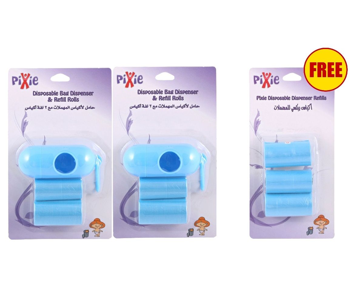 Pixie Disposable Dispenser Bag & Refill, Blue (Bundle of 3)