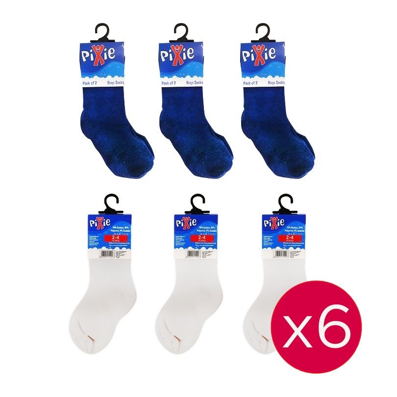 Pixie - Bamboo Cotton Blue/White Socks, 2-4 Years (Bundle of 6)