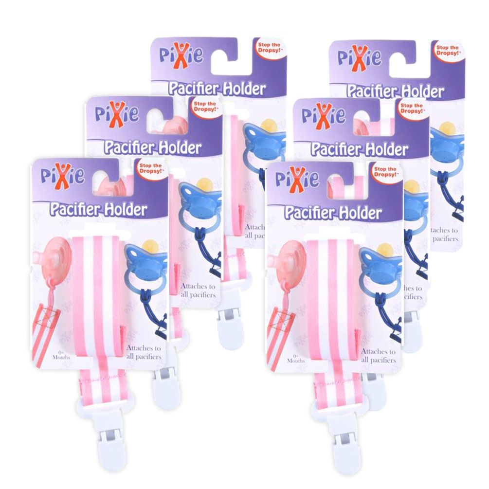 Pixie - Pacifier Holder Pink Stripe Print (Pack of 6)