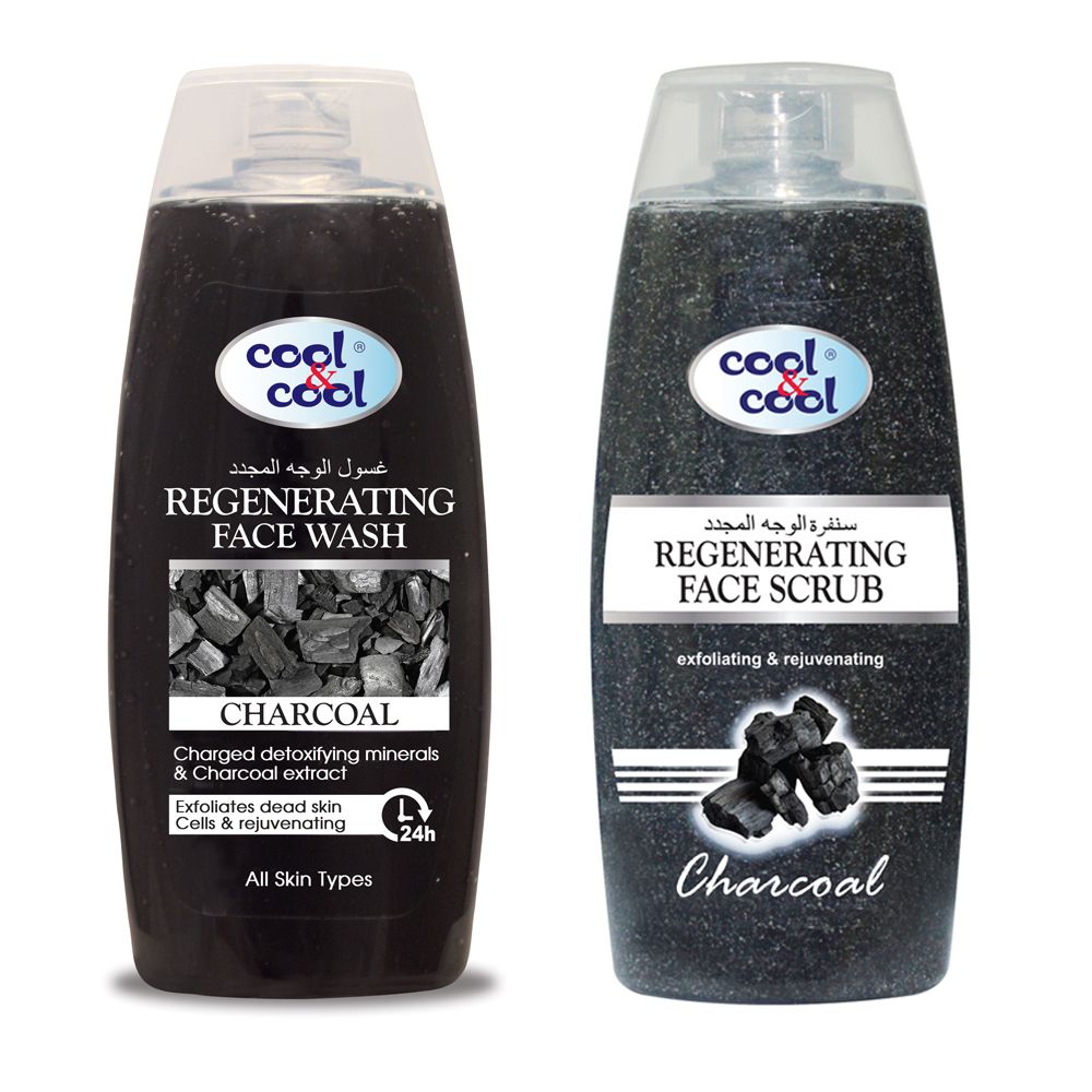 Cool & Cool - Regenerating Face Wash Charcoal 200ml + Face Scrub 200ml