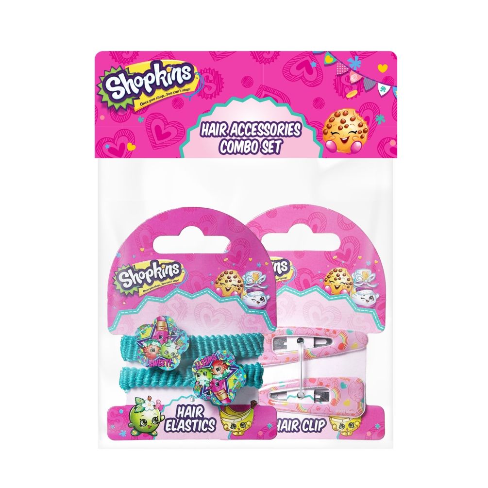 Shopkins - Hair Clip Green & Pony Band Pink Rainbow Combo