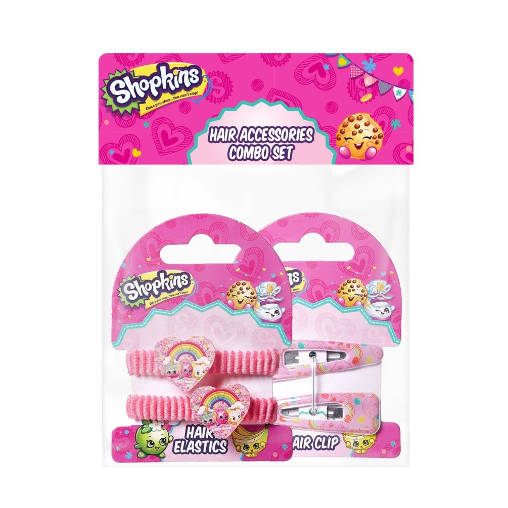 Shopkins - Hair Clip Pink & Pony Band Pink Rainbow Combo