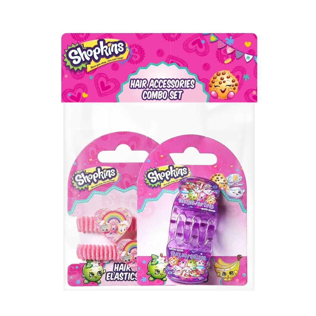 Shopkins - Hair Claws Lavender & Pony Band Pink rainbow Combo