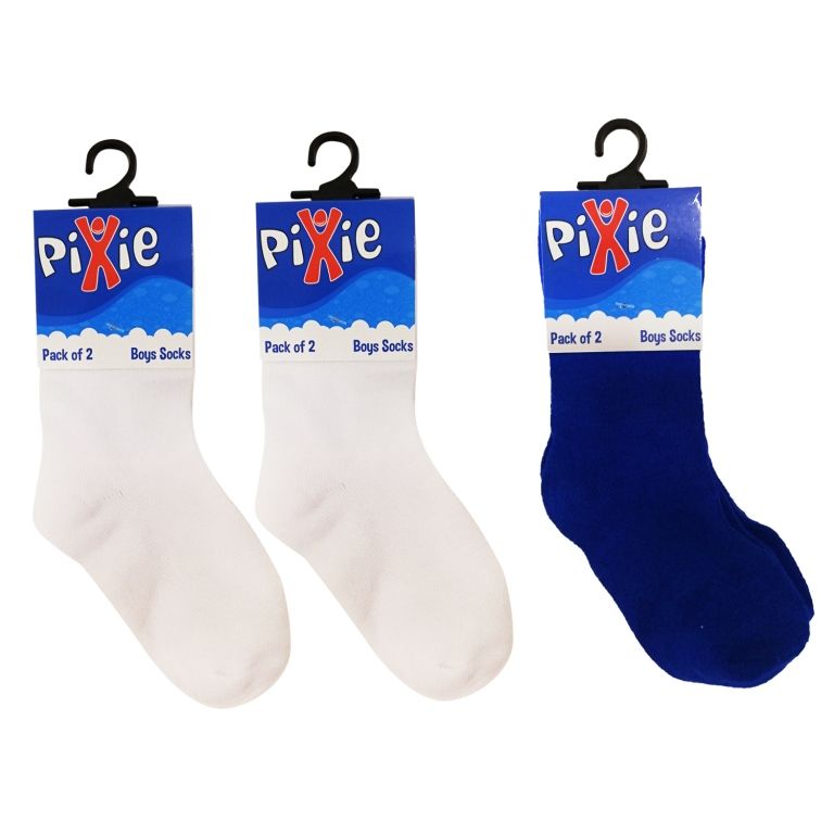 Pixie - Bamboo Cotton White Socks - Buy 2 Get 1 Free (Blue Socks) 2-4 Years