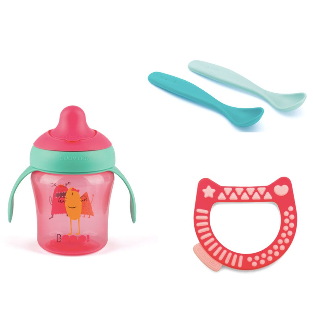 Suavinex - Boo Learning Cup W/ Spoon & Teething Ring - Pink