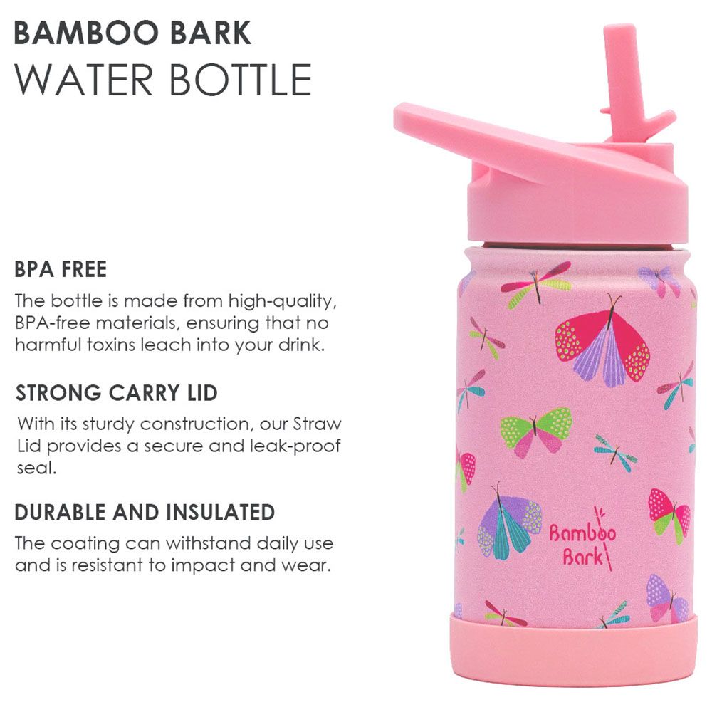 Bamboo Bark - Butterfly Print Stainless Steel Water Bottle - 350ml