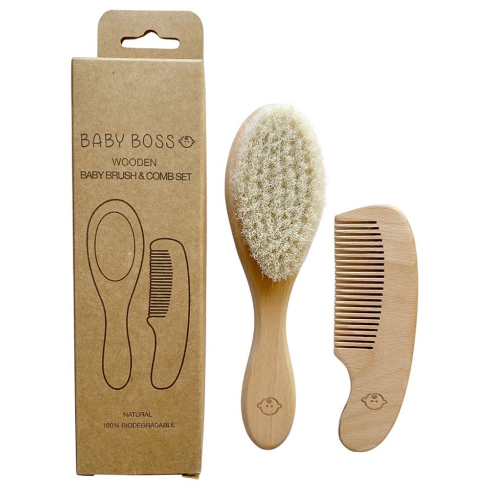 Baby Boss - Wooden Baby Brush & Comb Set - Brown