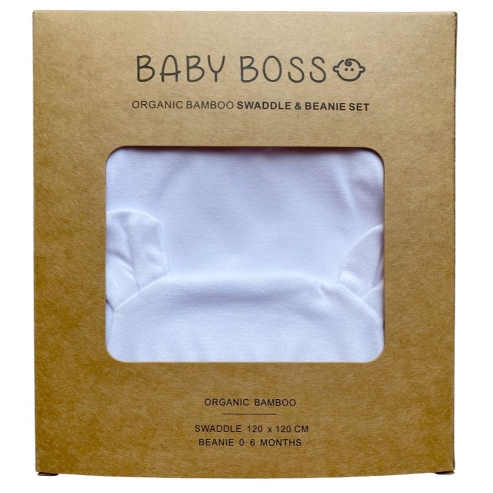 Baby Boss - Organic Bamboo Swaddle & Beanie Set - White