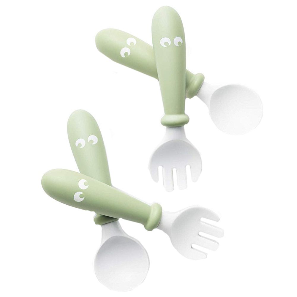 BABYBJORN - 4pcs Set Baby Spoon and Fork - Powder Green