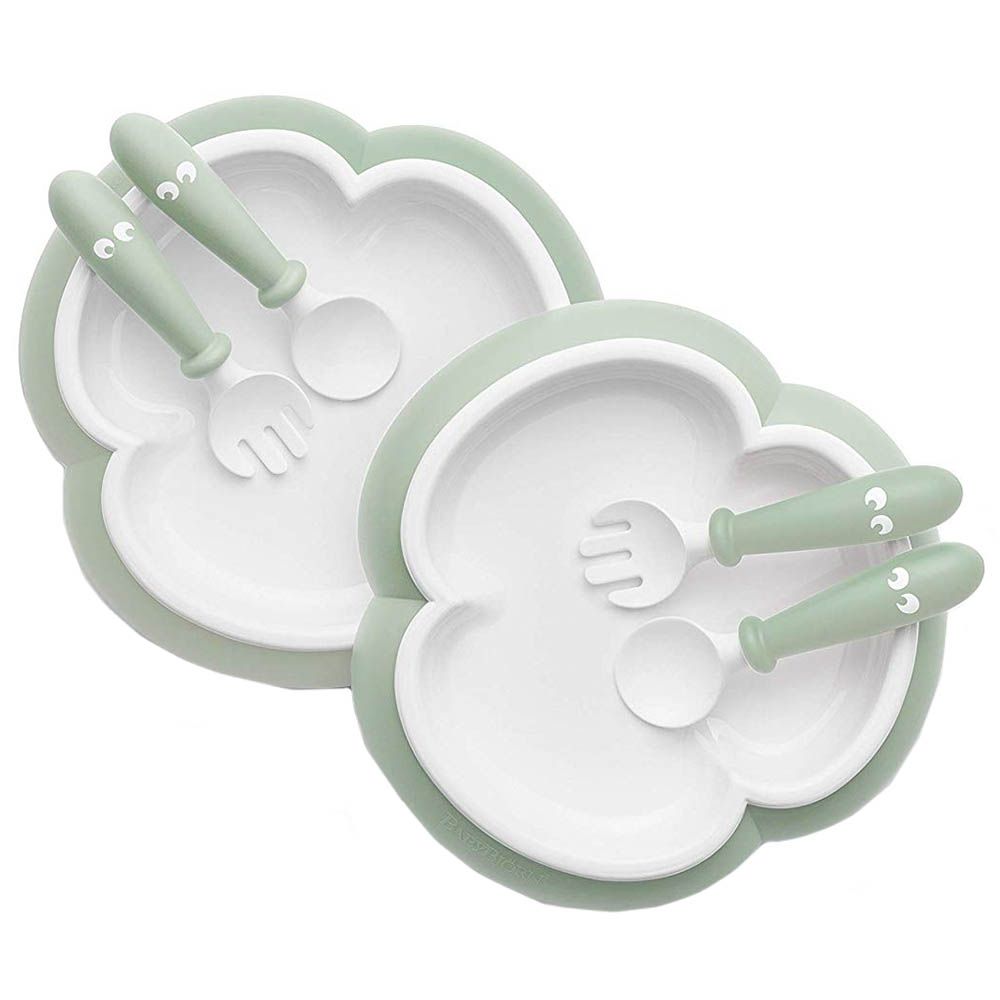 BABYBJORN - Pack of 2 Baby Plate, Spoon, Fork - Powder Green