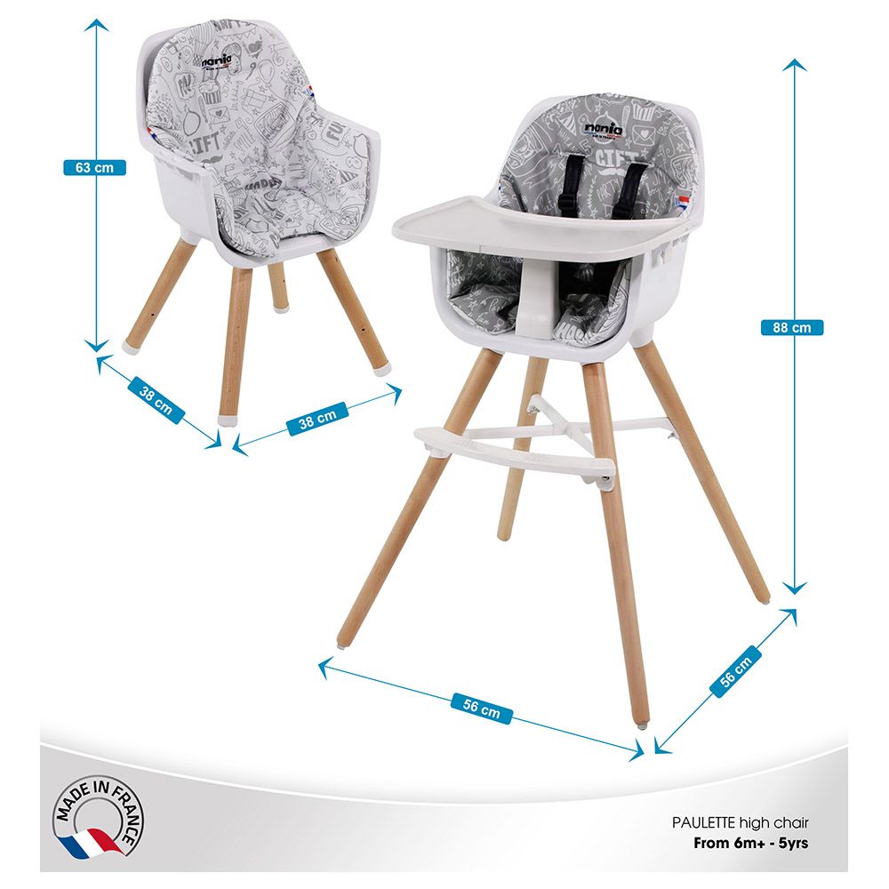 NANIA - Paulette 2In1 Highchair W/ Reversible Cushion - Typo