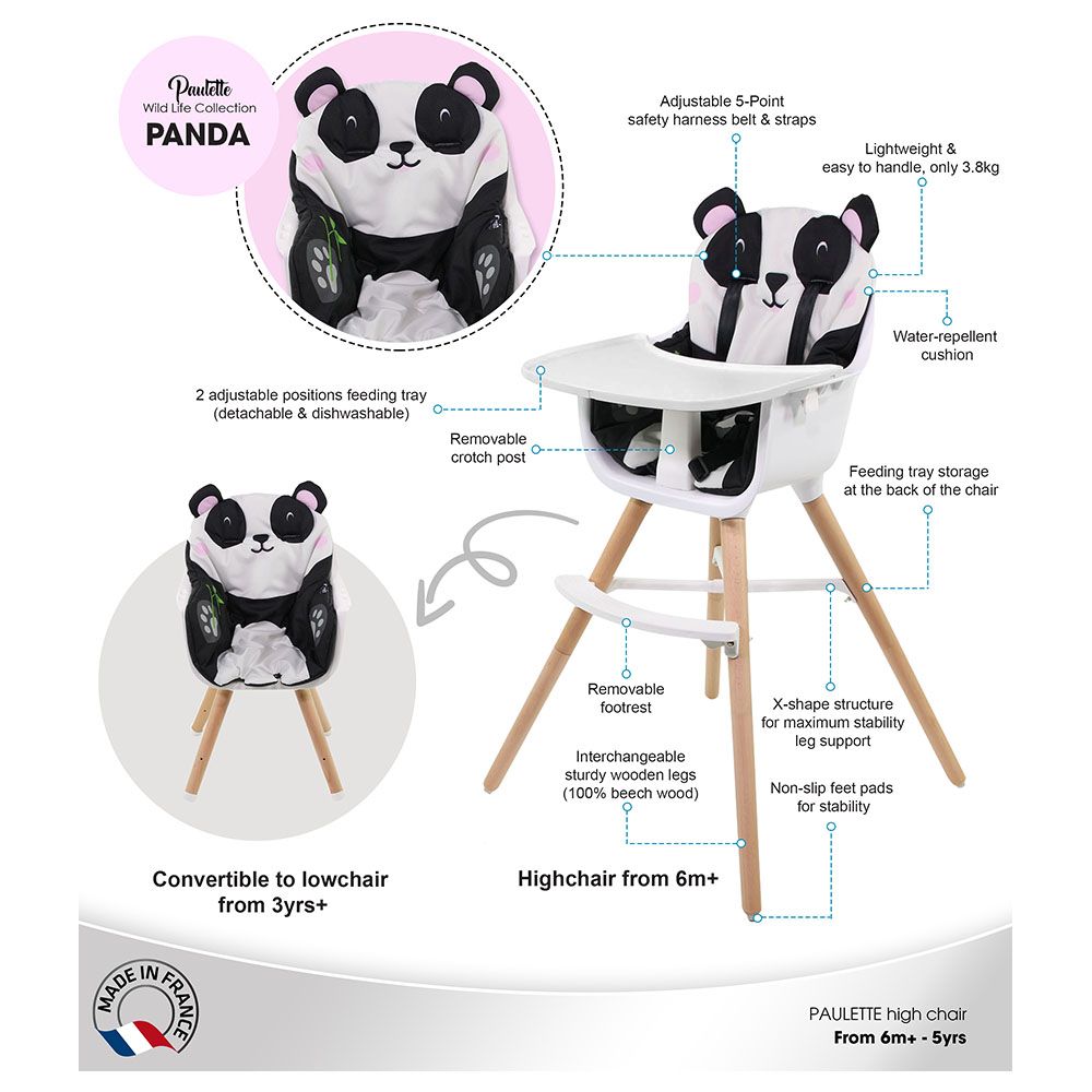 NANIA - Paulette 2In1 Highchair W/ Cushion - Panda