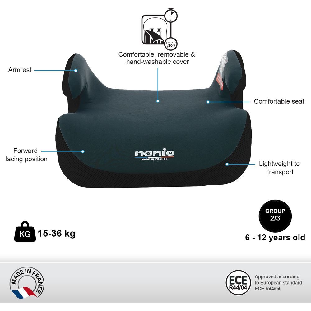 نانيا - كرسي سيارة داعم للأطفال توبو - مجموعة 2 و3 - رمادي داكن