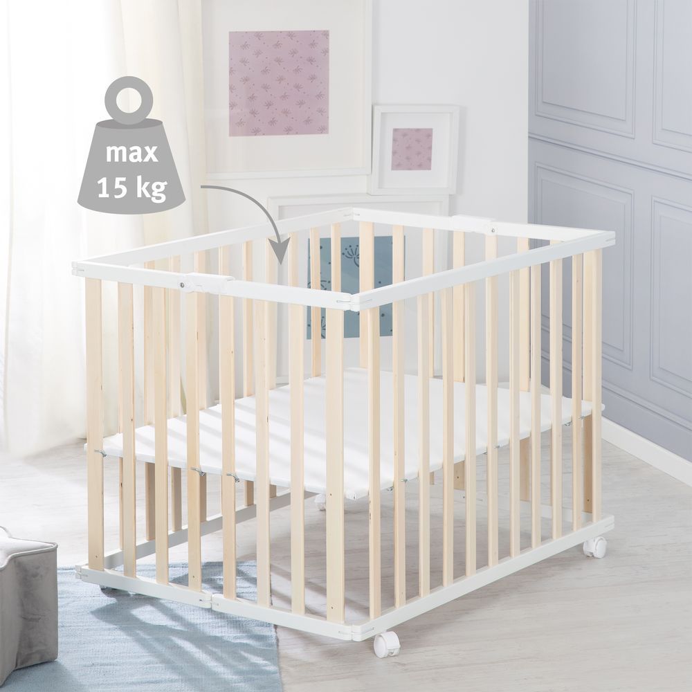 Roba - Height Adjustable Wooden Folding Playpen 74x100cm - White