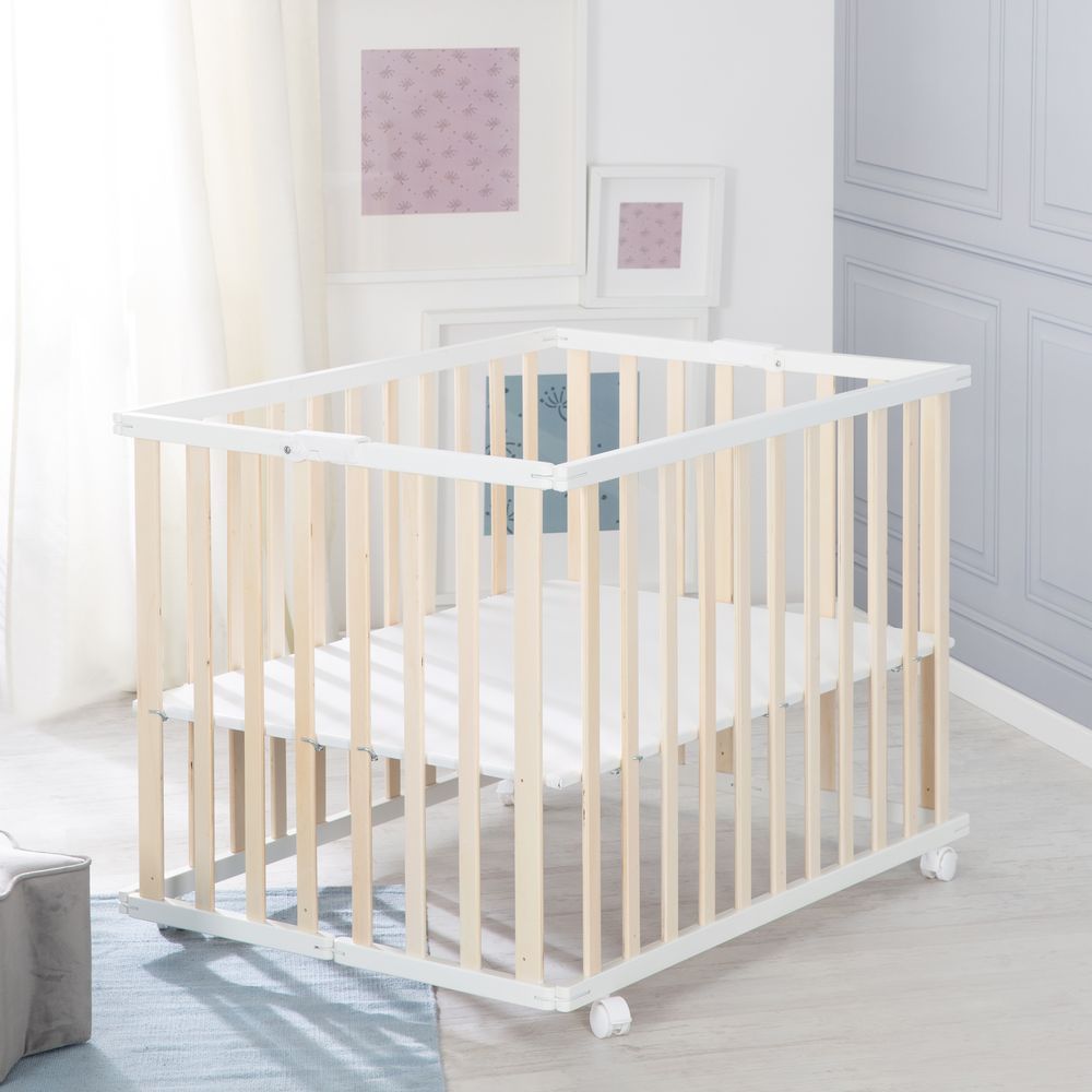 Roba - Height Adjustable Wooden Folding Playpen 74x100cm - White