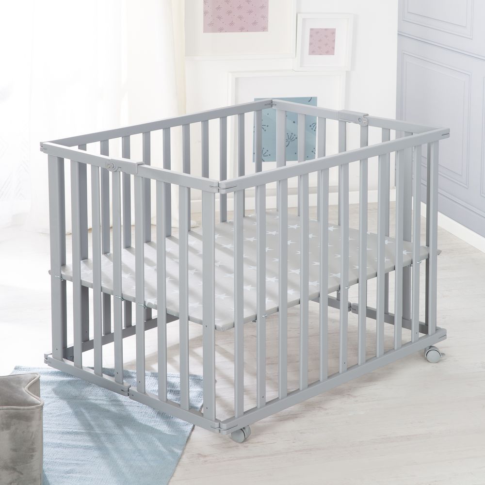 Roba - Height Adjustable Wooden Folding Playpen 74x100cm - Taupe