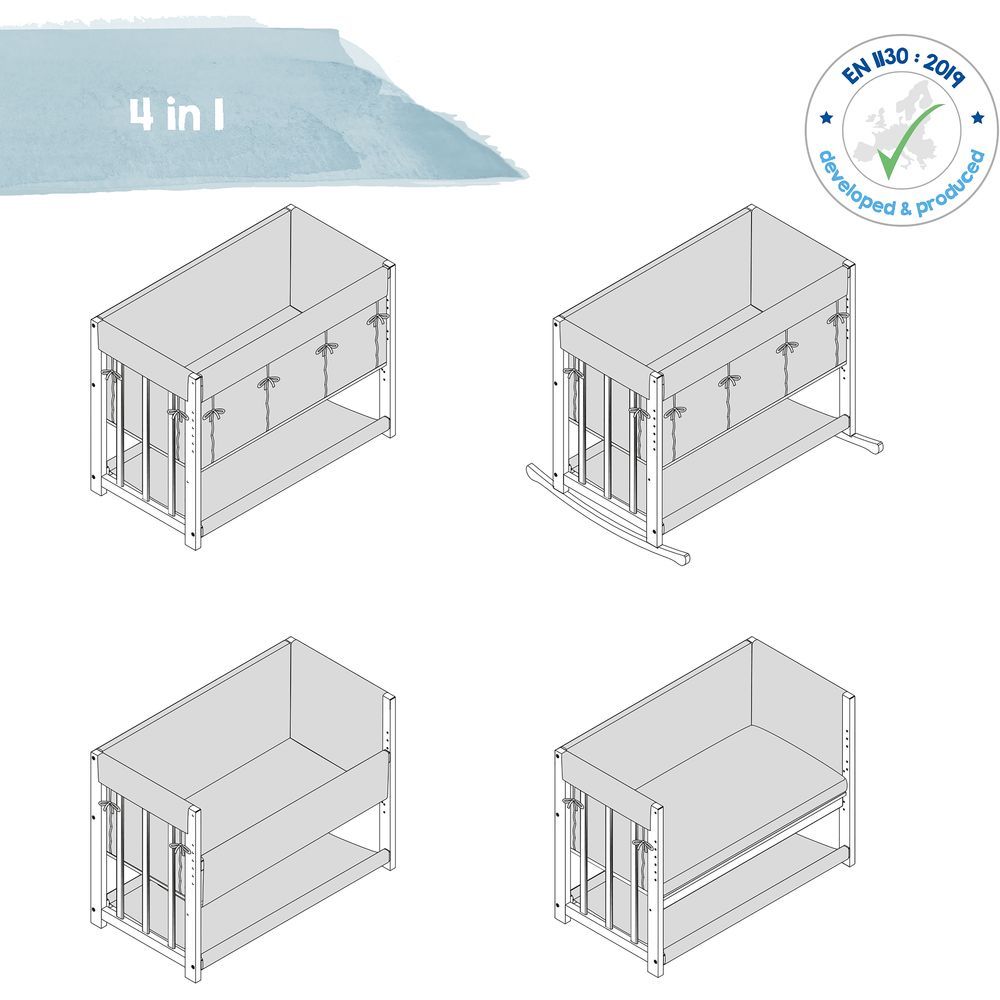 Roba - 4-In-1 Convertible Bedside Crib 45 x 90 cm W/ Bedding Set & Accessories