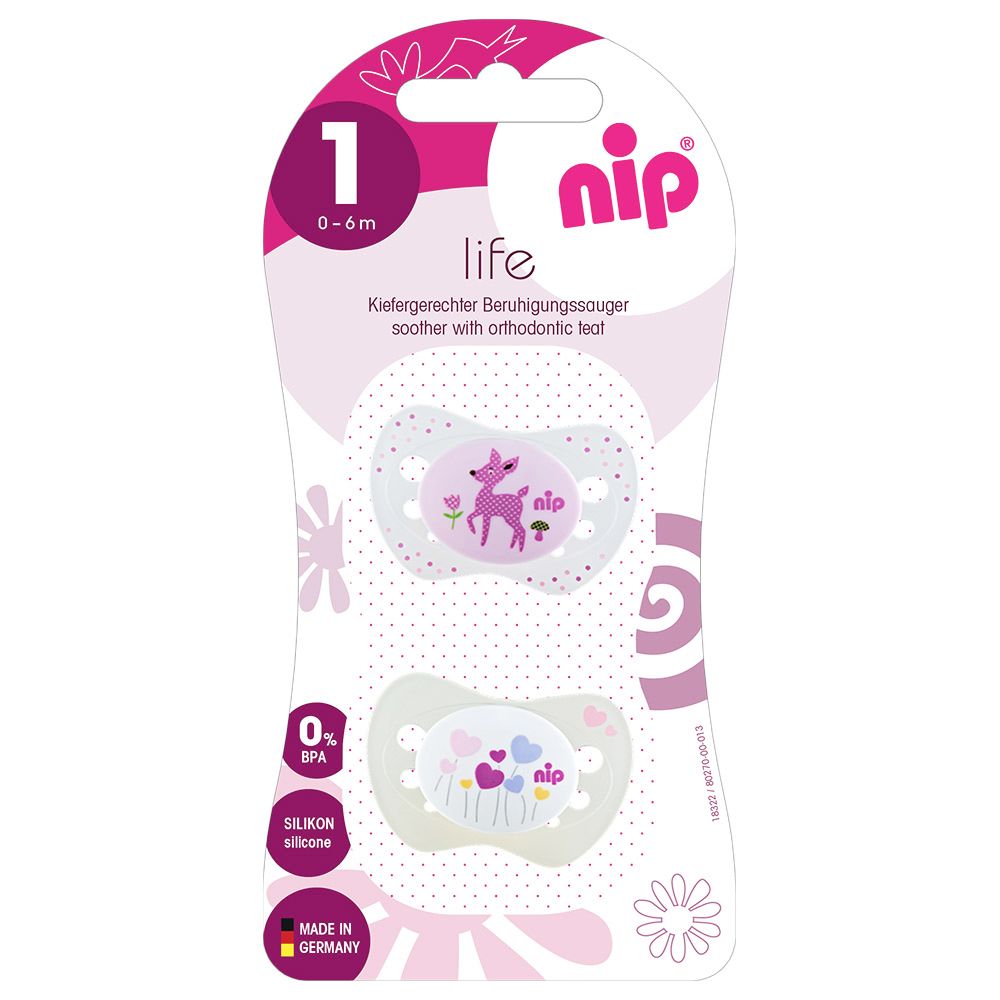 Nip - Life Soothers 0-6m Pack of 2 - Pink Deer & Heartflower