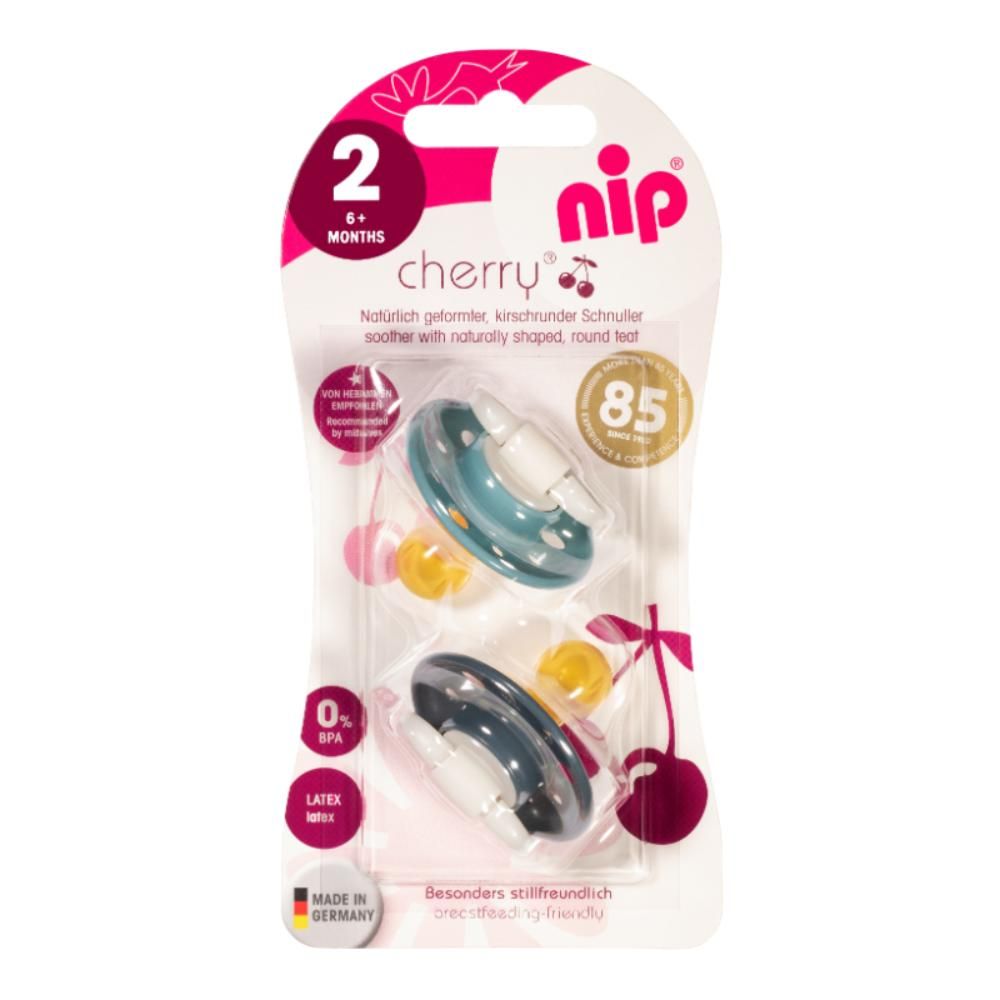 Nip - Cherry Round Soother - Blue Grey/Dark Blue - 6m+