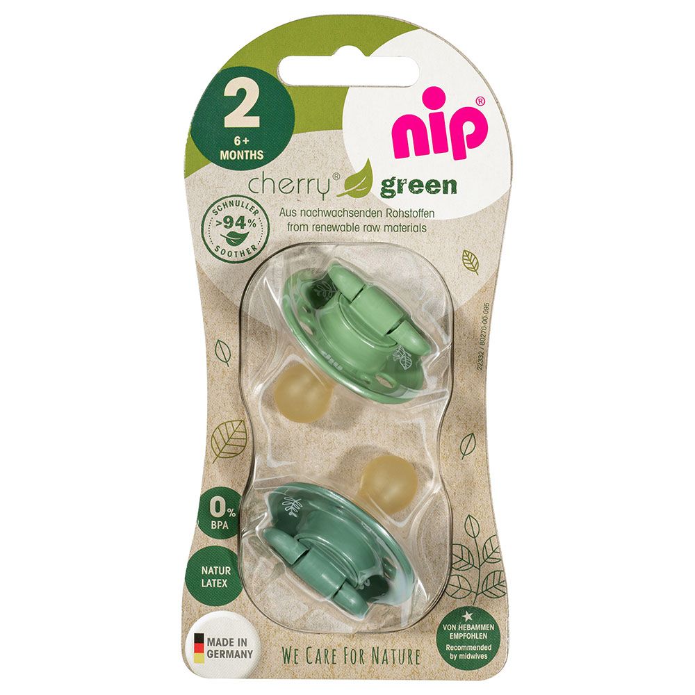 Nip - Cherry Round Soother - Light Green/Dark Green - 6M+