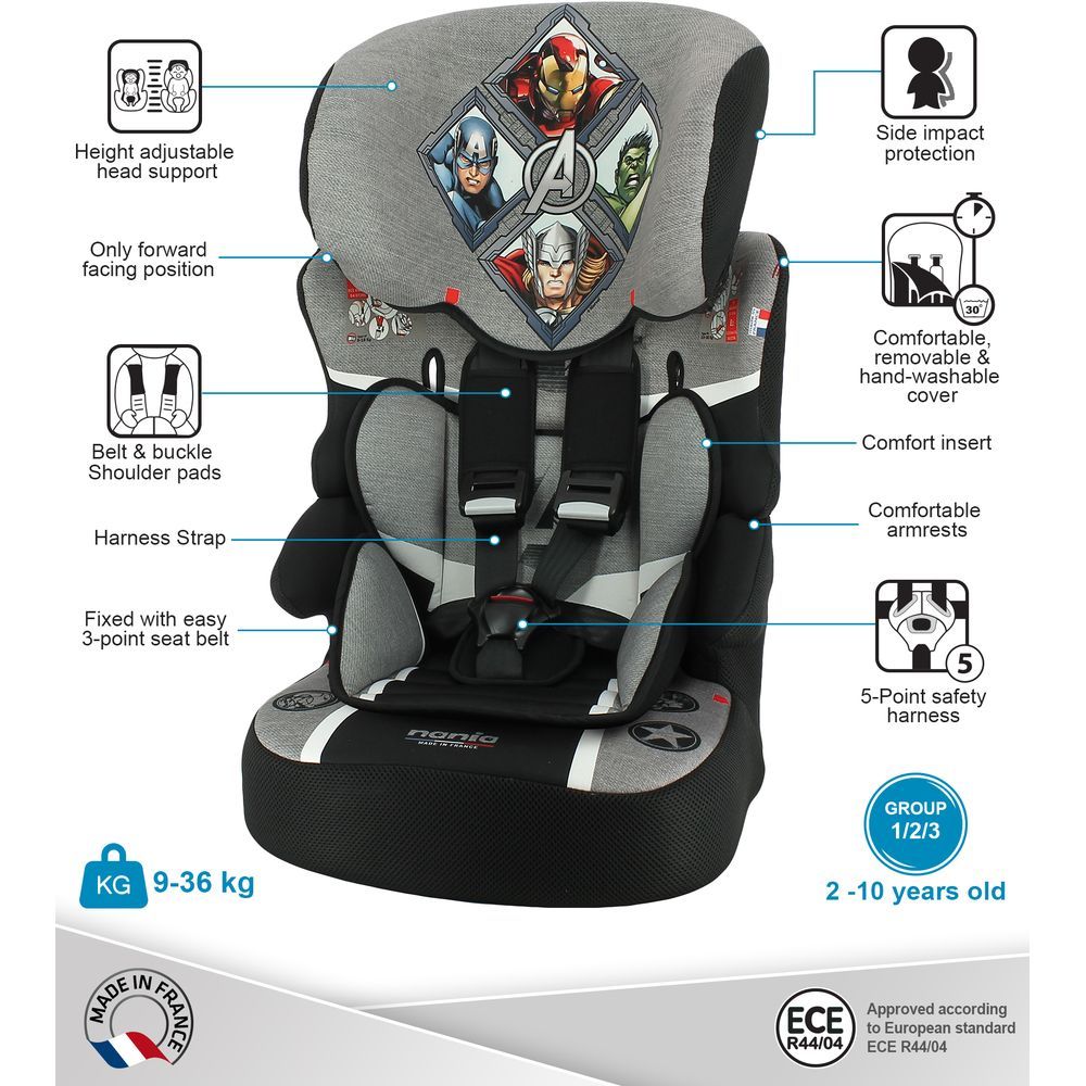 Nania - Avengers Heroes Beline Carseat For Group 1/2/3 - Grey 