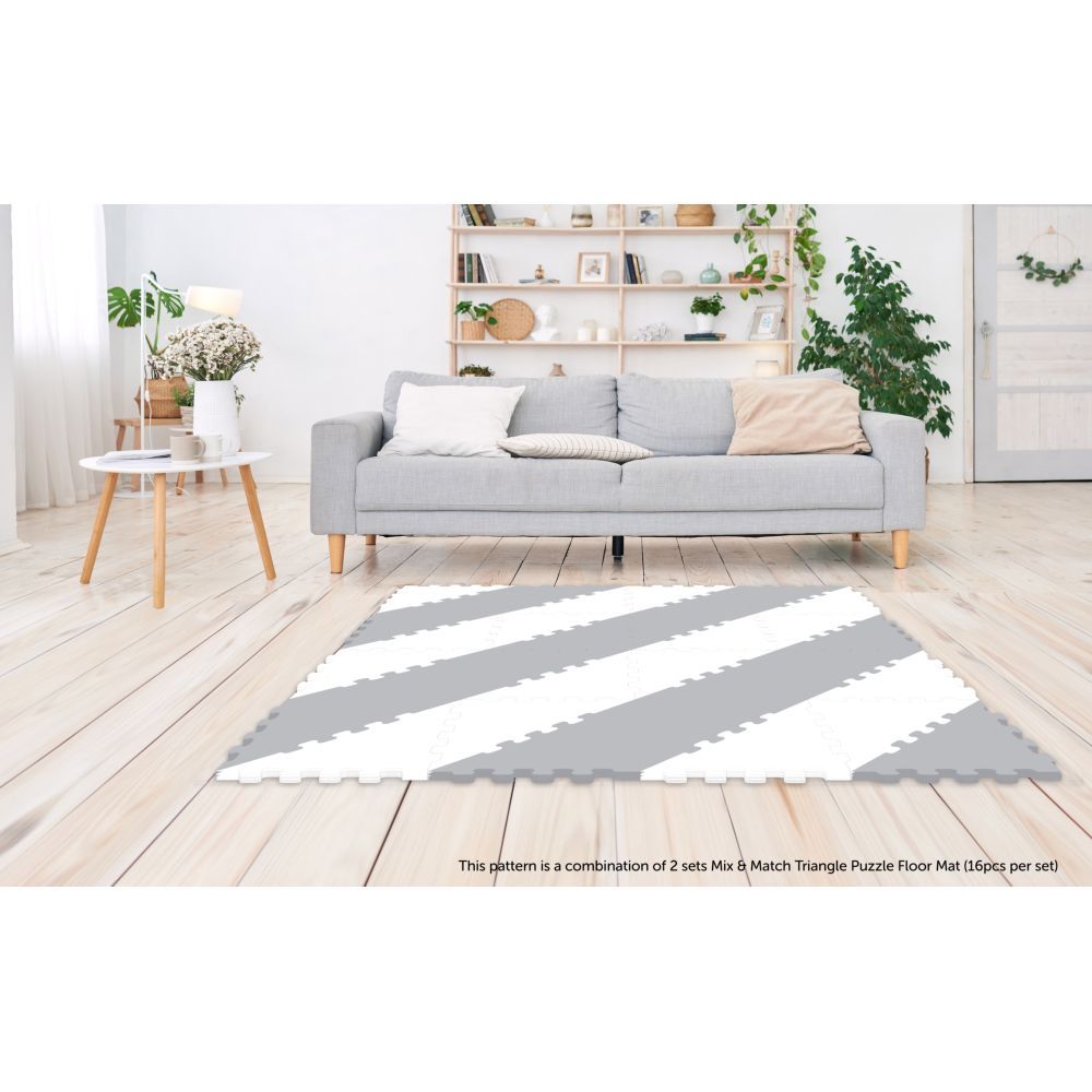 Sunta - 2 Colours Triangle Puzzle Floor Mat 16Pcs - Grey