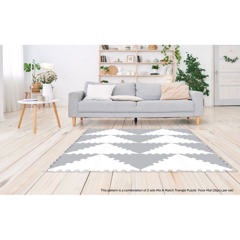 Sunta - 2 Colours Triangle Puzzle Floor Mat 16Pcs - Grey