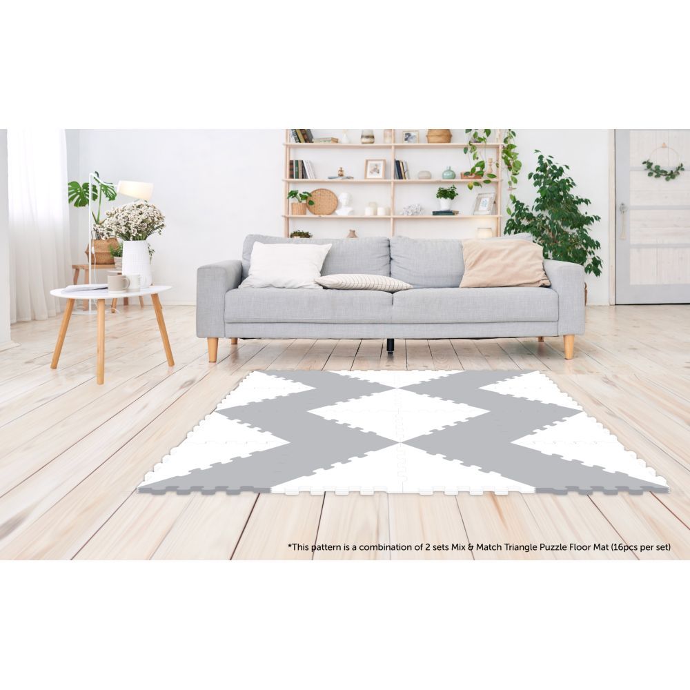 Sunta - 2 Colours Triangle Puzzle Floor Mat 16Pcs - Grey