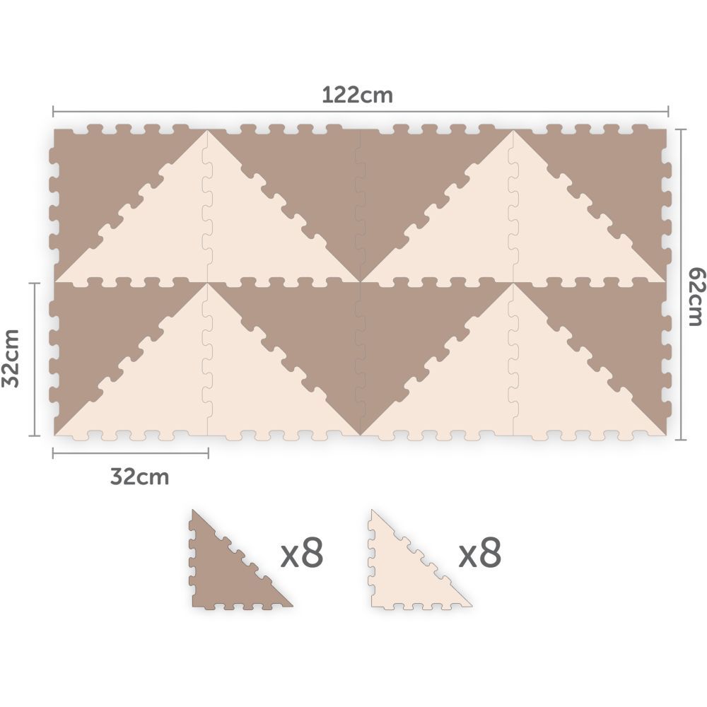 Sunta - 2 Colours Triangle Puzzle Floor Mat 16Pcs - Brown