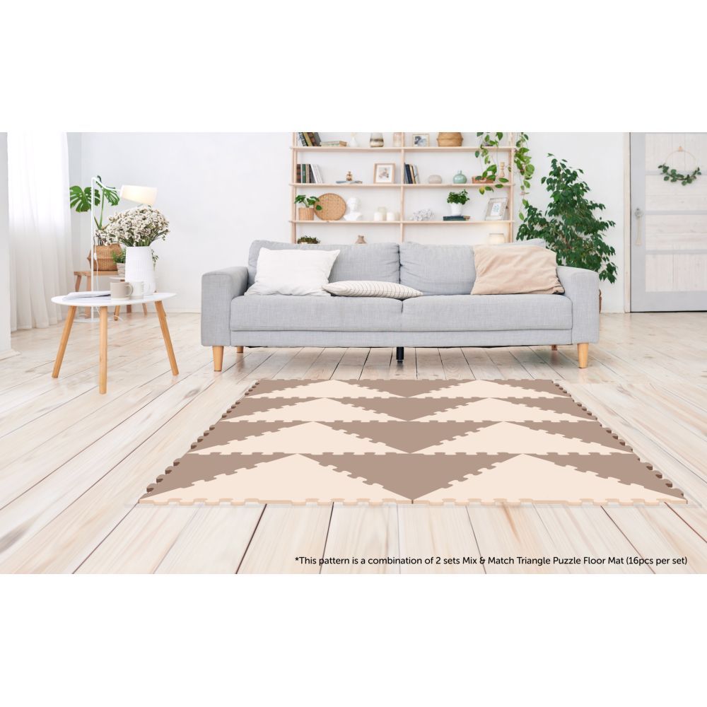 Sunta - 2 Colours Triangle Puzzle Floor Mat 16Pcs - Brown