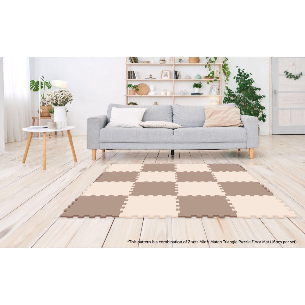 Sunta - 2 Colours Triangle Puzzle Floor Mat 16Pcs - Brown