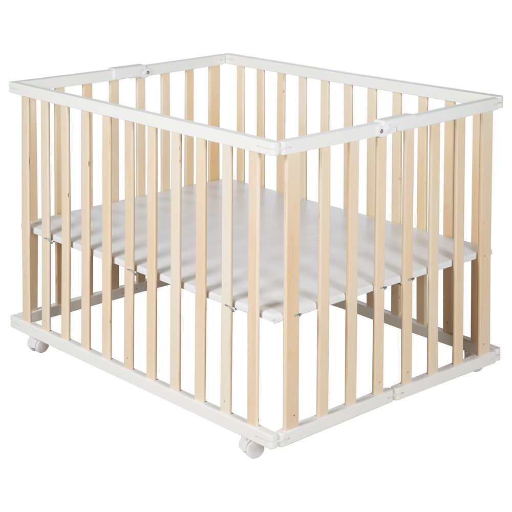 Roba - Foldable Wooden Playpen W/ Mattress 74x100cm - Natural