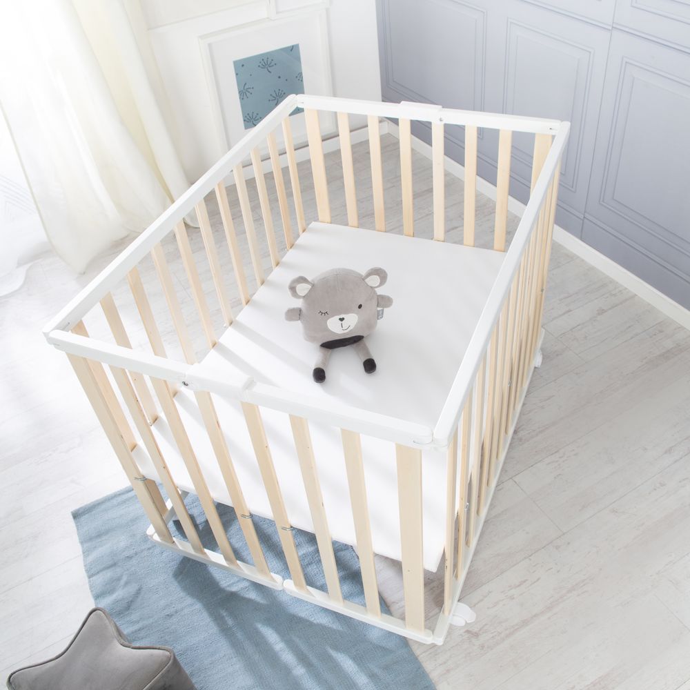 Roba - Foldable Wooden Playpen W/ Mattress 74x100cm - Natural