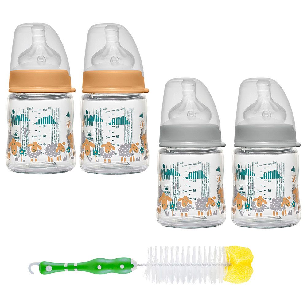 NIP - Feeding Bottle 4Pcs-Set 120ml W/ Bottle Brush