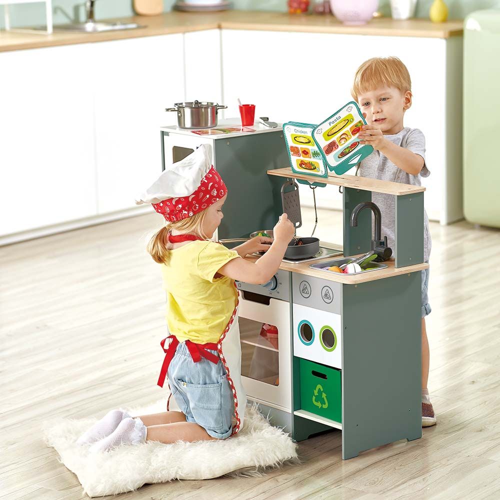 Hape - Cook'N Serve Kitchen w/ Fan Fryer & Little Chef Apron Set 5pcs