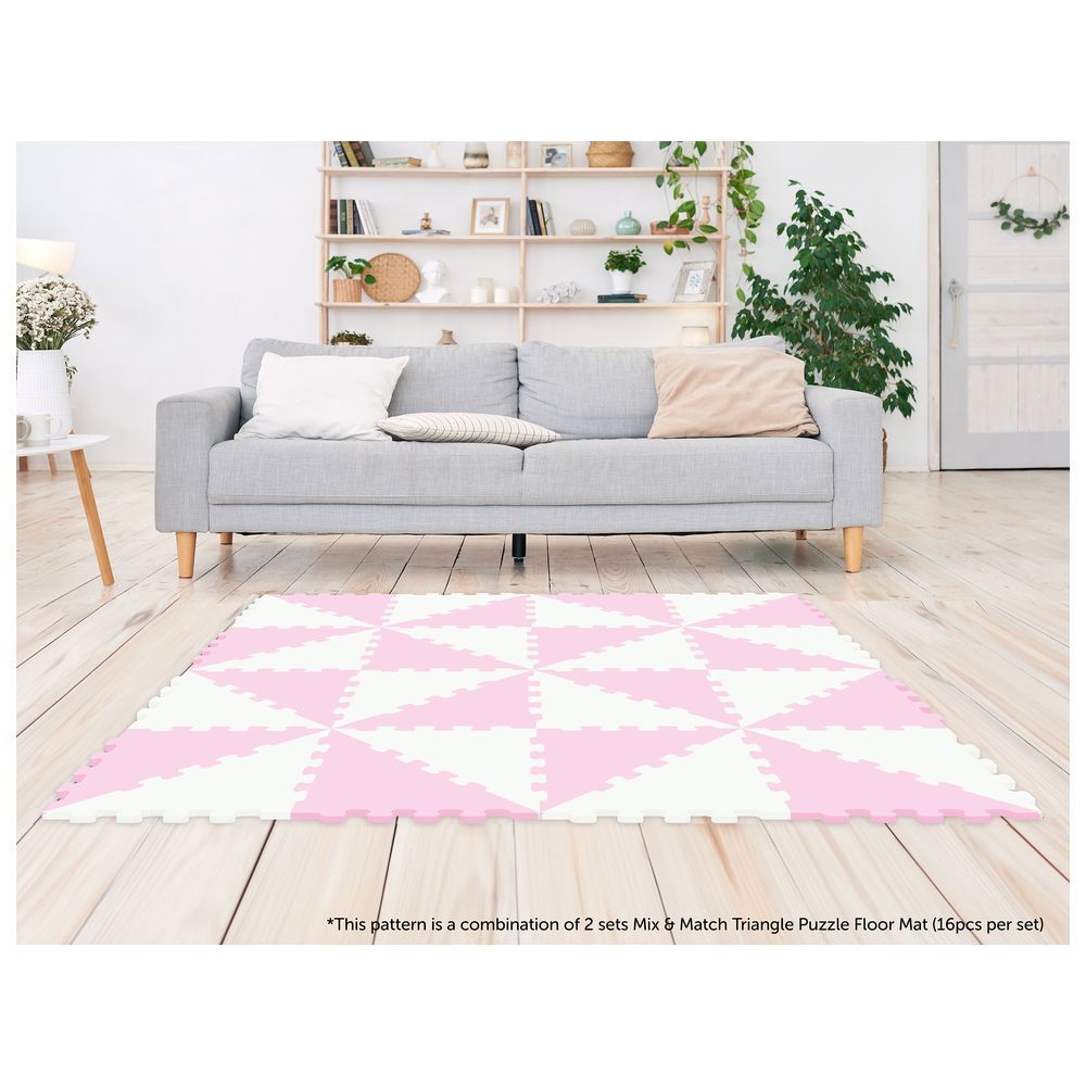 Sunta - 2-Colours Triangle Puzzle Floor Mat 32pcs - Pink/White