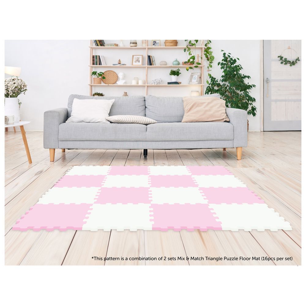 Sunta - 2-Colours Triangle Puzzle Floor Mat 32pcs - Pink/White