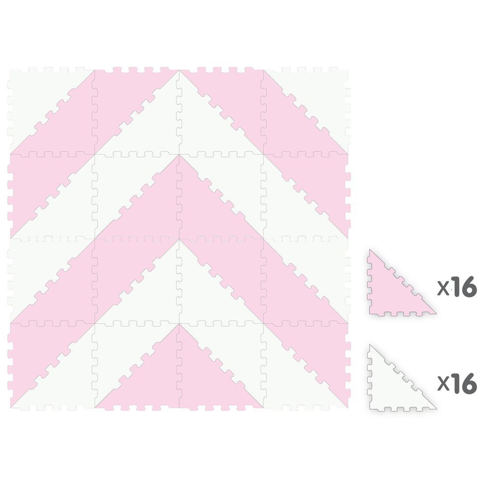 Sunta - 2-Colours Triangle Puzzle Floor Mat 32pcs - Pink/White