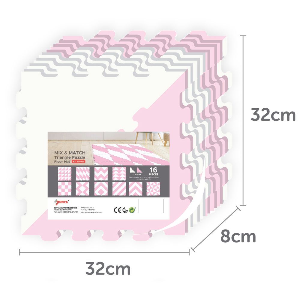 Sunta - 2-Colours Triangle Puzzle Floor Mat 32pcs - Pink/White