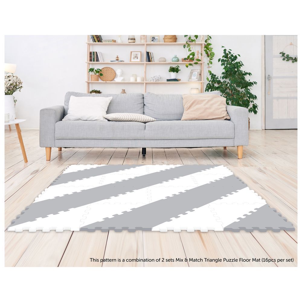 Sunta - 2-Colours Triangle Puzzle Floor Mat 32pcs - Grey/White