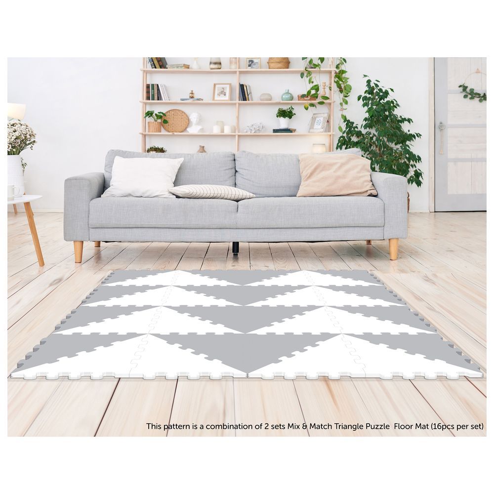 Sunta - 2-Colours Triangle Puzzle Floor Mat 32pcs - Grey/White