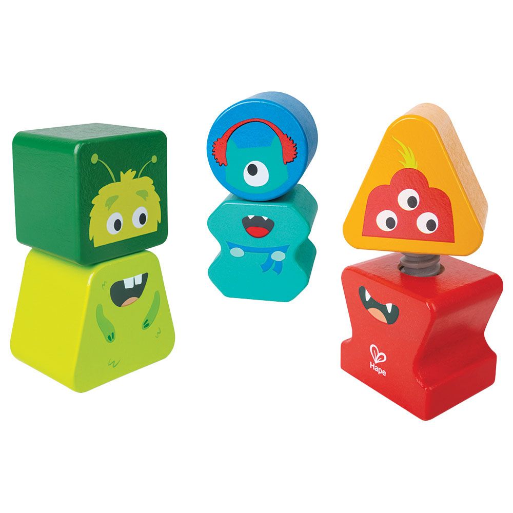 Hape - Building Wooden Block Mix & Match Monster Buddies - 6pcs